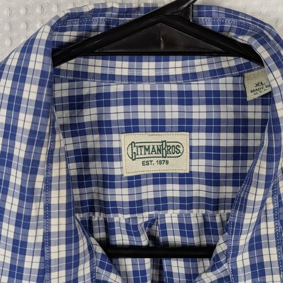 Gitman Bros XL Blue Check Plaid Button Down Shirt Mens Long Sleeve Made in USA - Picture 3 of 4